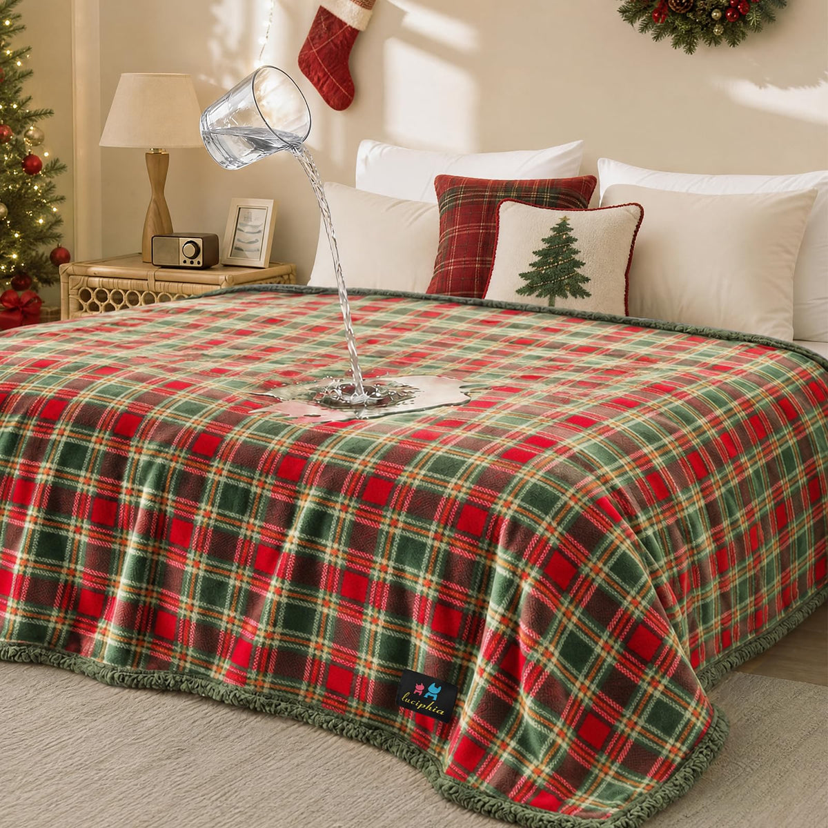 Luciphia Waterproof Blanket for Large Dog, Reversible Sherpa Bed Cover