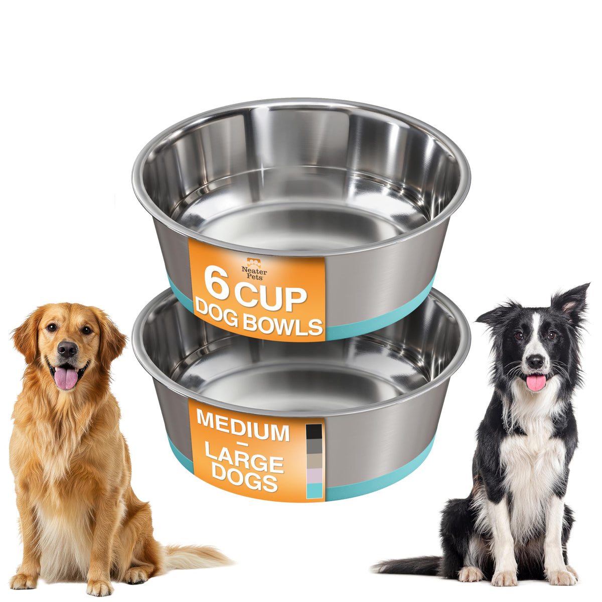 Neater Pet Brands Stainless Steel Dog Bowls with Non-Slip Rubber Bottom – 2 Cup (16 oz), Black - Set of 2 Heavy Duty Metal Dog Bowls, Dishwasher Safe, Food or Water Bowl, Ideal for Small Dogs & Cats