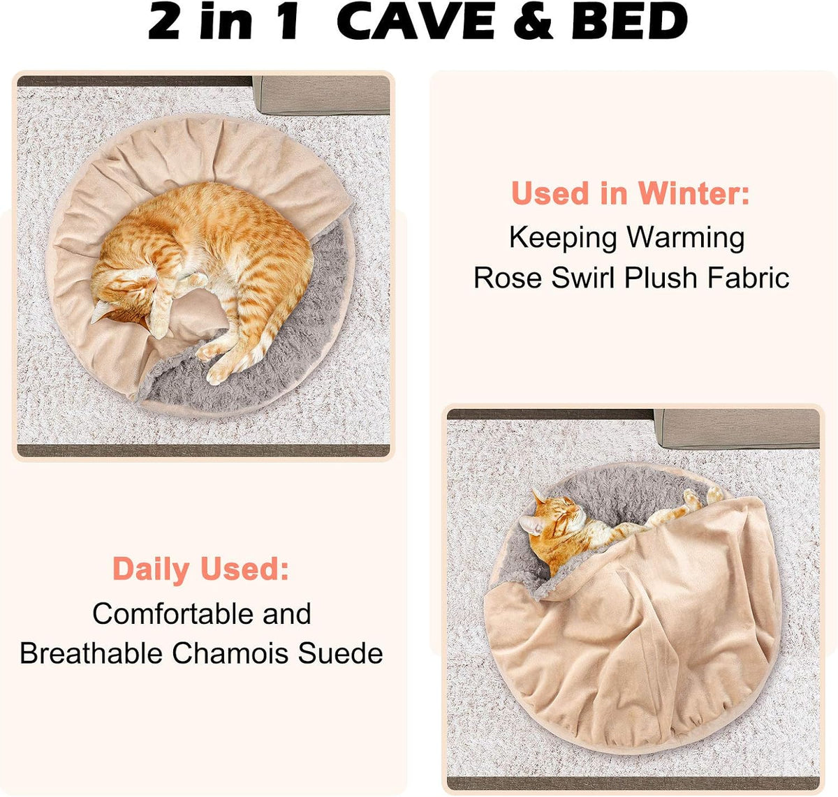 GASUR Dog Beds for Small Medium Dogs with Hooded Blanket, Cozy Cuddler Luxury Puppy Pet Bed with Blanket Attached, Donut Round Calming Anti-Anxiety Dog Burrow Cave Bed, Machine Washable 26 inch