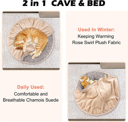 GASUR Dog Beds for Small Medium Dogs with Hooded Blanket, Cozy Cuddler Luxury Puppy Pet Bed with Blanket Attached, Donut Round Calming Anti-Anxiety Dog Burrow Cave Bed, Machine Washable 26 inch