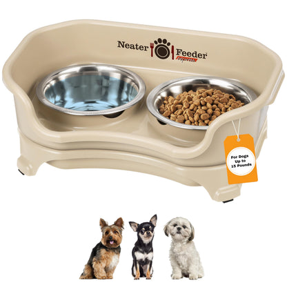 Neater Feeder Express Mess Proof Dog Bowls Elevated for Small Breeds Under 15 Lb, Made in USA, No Spill Raised Dog Food Bowl Stand, Stainless Steel Food and Water Bowl Set, Feeding Station, Black