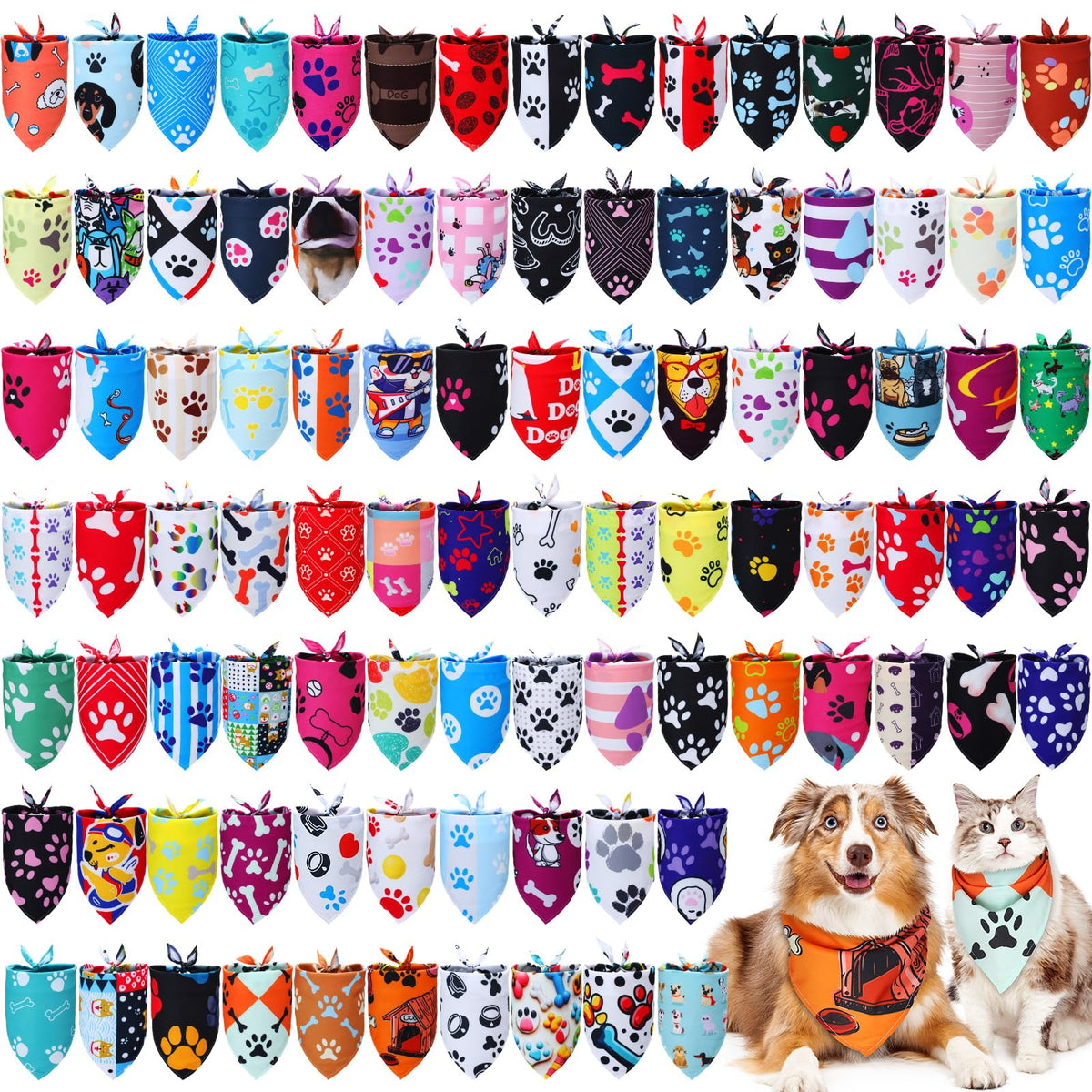 Huhumy 100 Pcs Paw Dog Bandanas Bulk Pet Paw Grooming Bandanas for Dogs