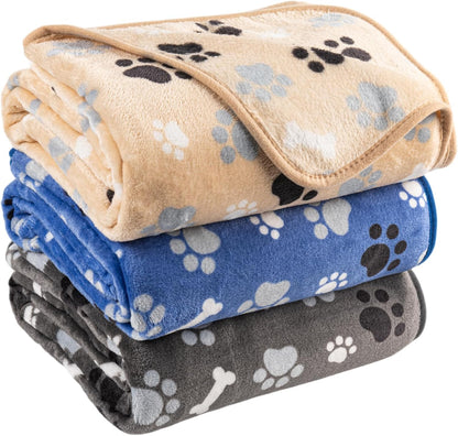 Dog Blanket 2 Pack Soft Flannel Pet Blanket for Dogs & Cats, Cozy Puppy Blanket for Couch Bed Crate, Washable Paw Print Throw 40 * 30 Inch Grey&Brown
