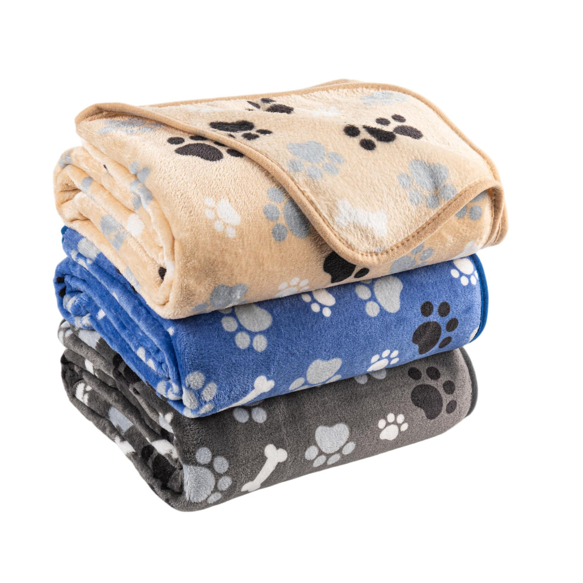 Dog Blanket 2 Pack Soft Flannel Pet Blanket for Dogs & Cats, Cozy Puppy Blanket for Couch Bed Crate, Washable Paw Print Throw 40 * 30 Inch Grey&Brown