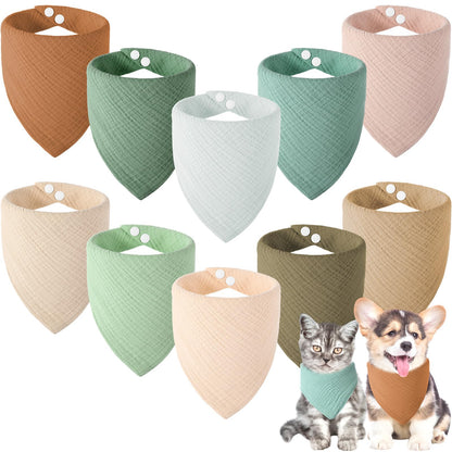 10 Pcs Muslin Cotton Triangle Dog Bandanas Reversible Pet Bibs Scarf Dog Scarves with Two Snaps Apparel Accessories Kerchief for Small to Medium Puppy Cat(Light & Bright Color)