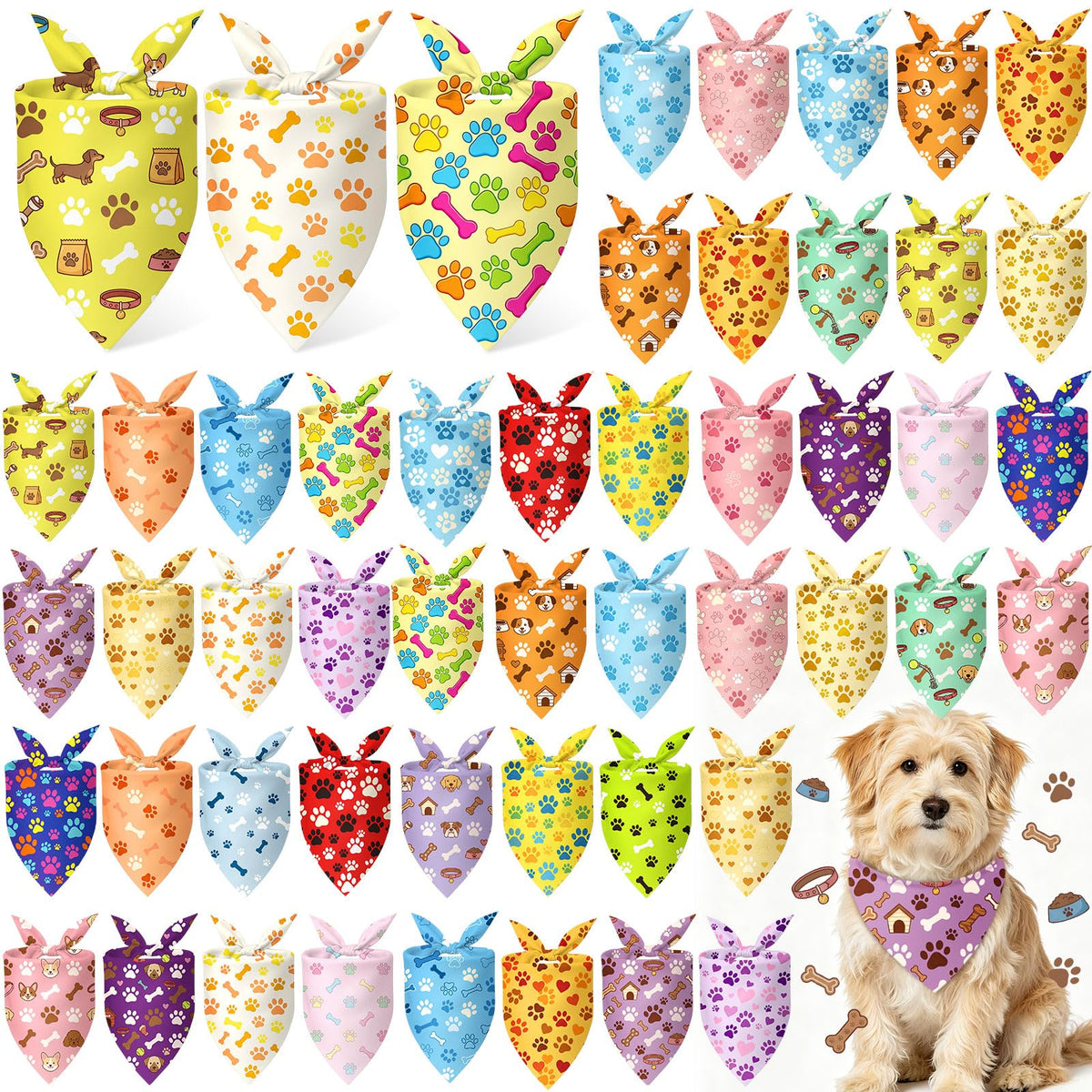 50 Pcs Fall Plaid Dog Bandanas Bulk Autumn Gingham Check Pattern