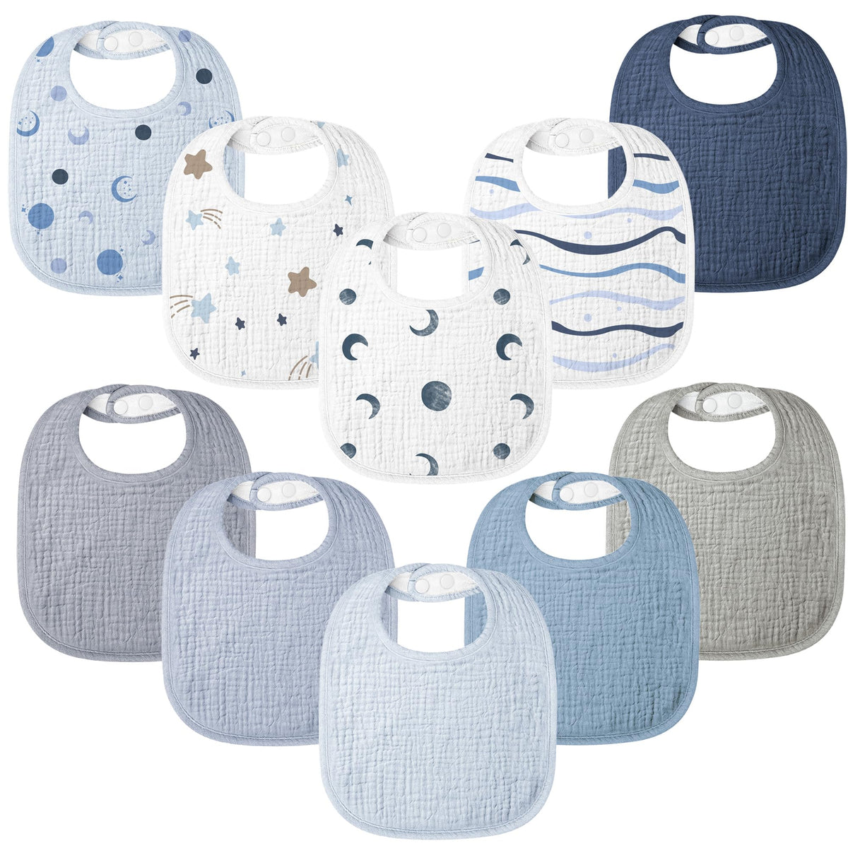 Bearmoss 100% Cotton 10 Pack Muslin Baby Bibs for Drooling and Teething