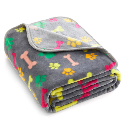 Allisandro 350 GSM-Super Soft and Premium Fuzzy Flannel Fleece Pet Dog Blanket, The Cute Print Design Washable Fluffy Blanket for Puppy Cat Kitten Indoor Outdoor, Grey, 40 x 32 Inches