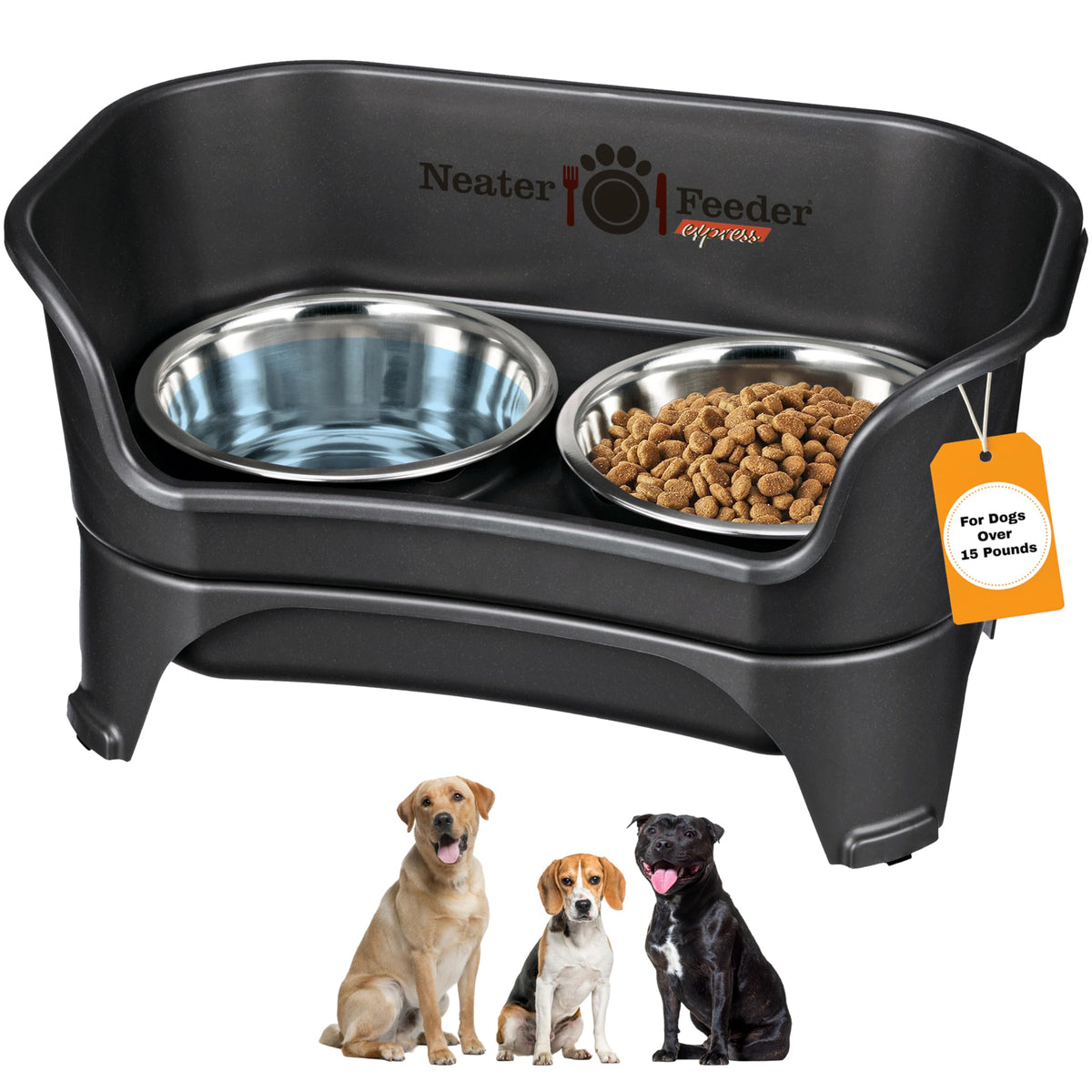 Neater Feeder Express Mess Proof Dog Bowls Elevated for Small Breeds under 15 Lb, Made in USA, No Spill Raised Dog Food Bowl Stand, Stainless Steel Food and Water Bowl Set, Feeding Station, Cappuccino