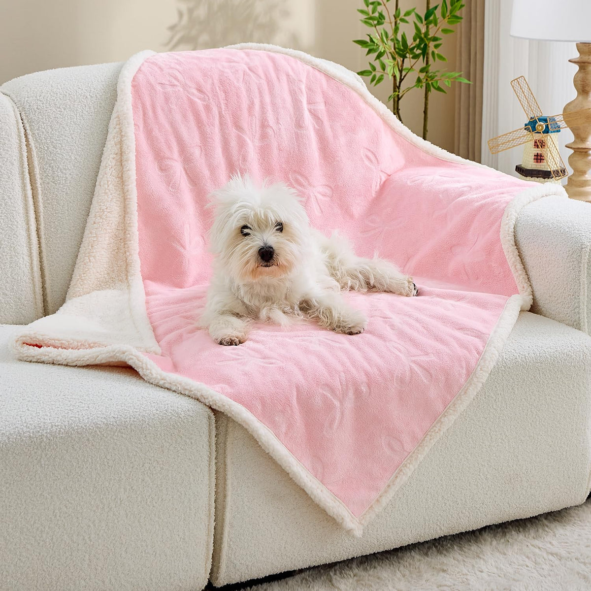 Qeils Dog & Cat Blankets - Waterproof Washable - Sherpa, Plus Plush Reversible, 25"X30", Grey Paw Print