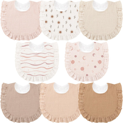 Bearmoss 8 Pack Muslin Baby Bibs for Drooling and Teething, Bibs for Girls