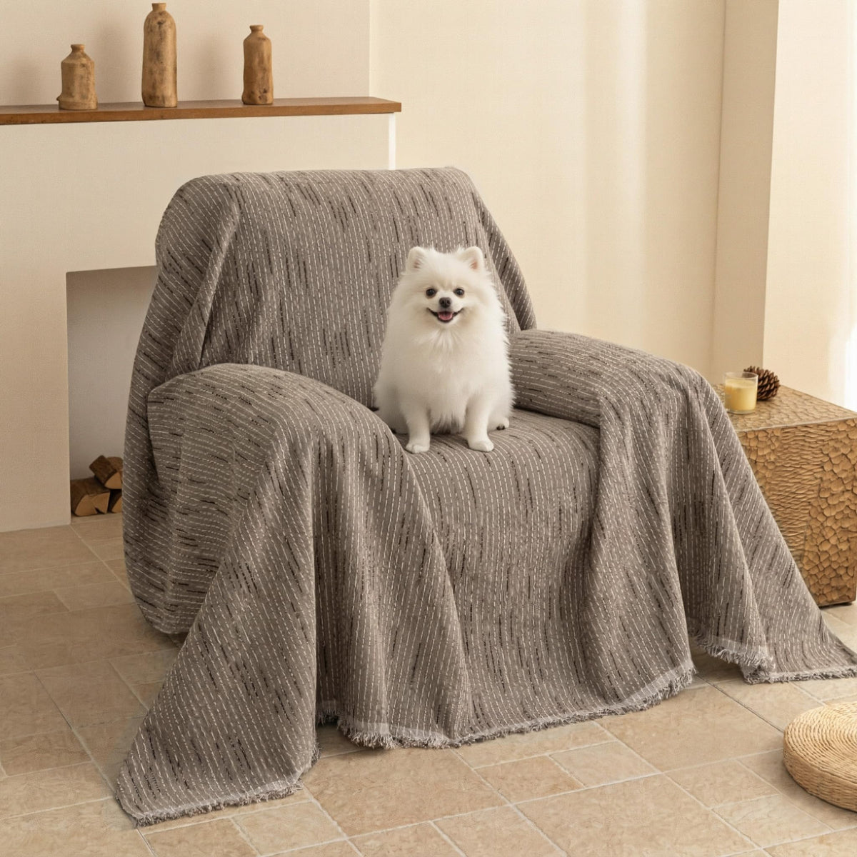MYSKY HOME Couch Cover for Dogs, Washable Couch Covers, Non Slip Sofa Cover, Couch Cover 2 Cushion Sofa Dogs Furniture Protector with Tassels, Chenille Sofa Slipcover for Pets, 71"x118", Dark Grey