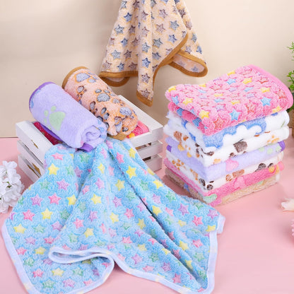 MCEAST 24 Pack Paw Print Plush Pet Blankets 24 x 16 Ultra-Soft & Cozy Small Dog Cat Bedding Mats with 12 Stylish Designs Machine Washable Multipurpose Fluffy Throw for Kennel, Sofa, Travel