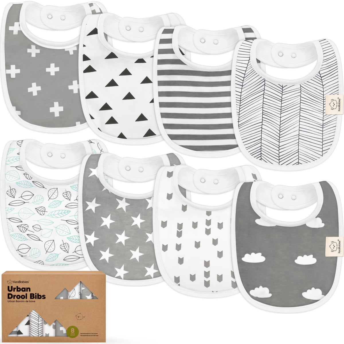 KeaBabies 8-Pack Organic Baby Bibs for Drooling and Teething (Pets & Paws)