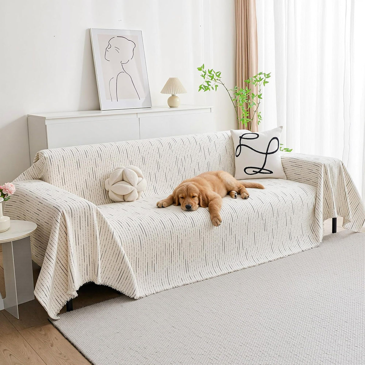 MYSKY HOME Couch Cover for Dogs, Washable Couch Covers, Non Slip Sofa Cover, Couch Cover 2 Cushion Sofa Dogs Furniture Protector with Tassels, Chenille Sofa Slipcover for Pets, 71"x118", Dark Grey