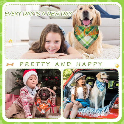 50 Pcs Plaid Dog Bandanas Bulk Cute Dog Scarf Bibs Puppy Pet Bandanas with Captions Adjustable Cat Outfit Washable Triangle Scarf Kerchief for Small to Medium Girl Boy pet(Cute)