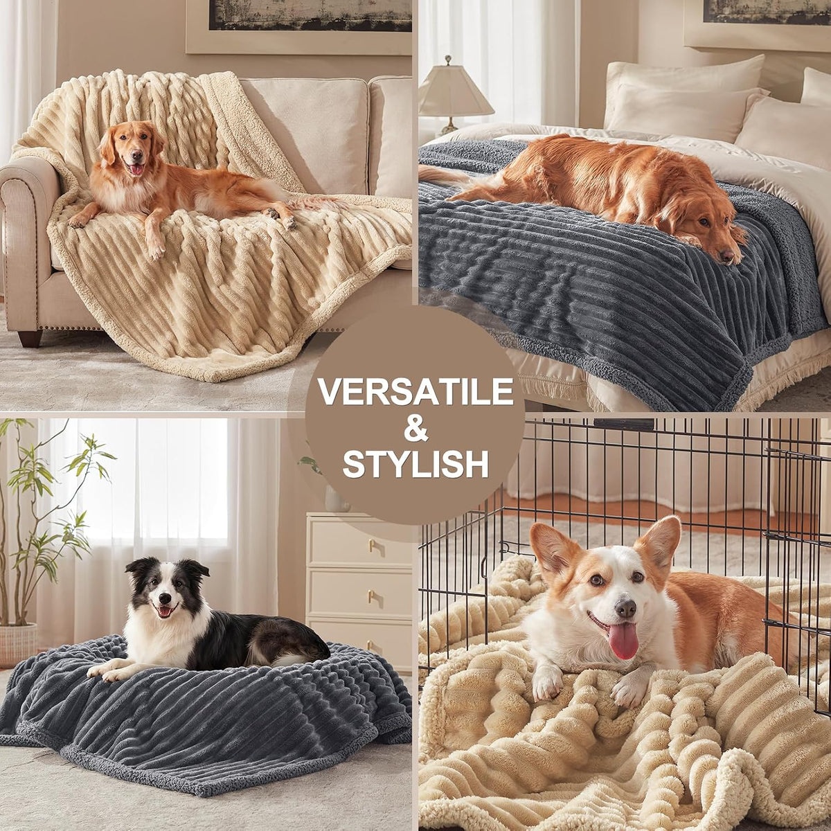 AIPERRO Waterproof Dog Blanket for Large Dogs, Washable Soft Puppy Cat Blanket Flannel Cotton Velour for Sofa Couch Protector, Comfort & Security Reversible Bed Protection for Pet, 50"X60", Gray