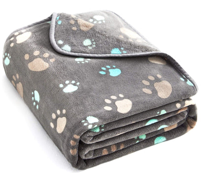 Allisandro 350 GSM-Super Soft and Premium Fuzzy Flannel Fleece Pet Dog Blanket, The Cute Print Design Washable Fluffy Blanket for Puppy Cat Kitten Indoor Outdoor, Grey, 40 x 32 Inches