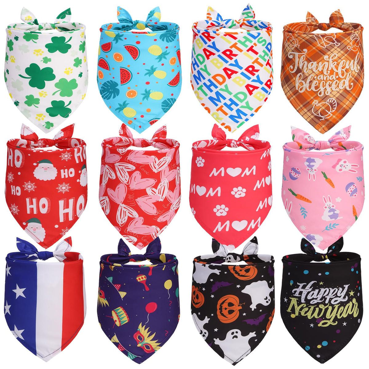 EXPAWLORER Holiday Dog Bandanas Outfit Costumes for Whole Year, 12 Pack