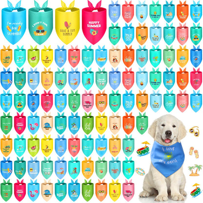 100 Pcs Fall & Thanksgiving Dog Bandanas Bulk with Holiday Sayings, Washable Adjustable Pet Triangle Scarf Bibs, Autumn Grooming Accessories for Small Medium Large Dogs Cats Costume Decor
