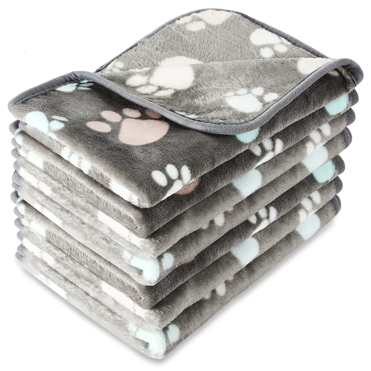Tatuo 4 Pcs Fleece Dog Blankets for Puppy Cat, Mixed, 24 x 16 in, Paw