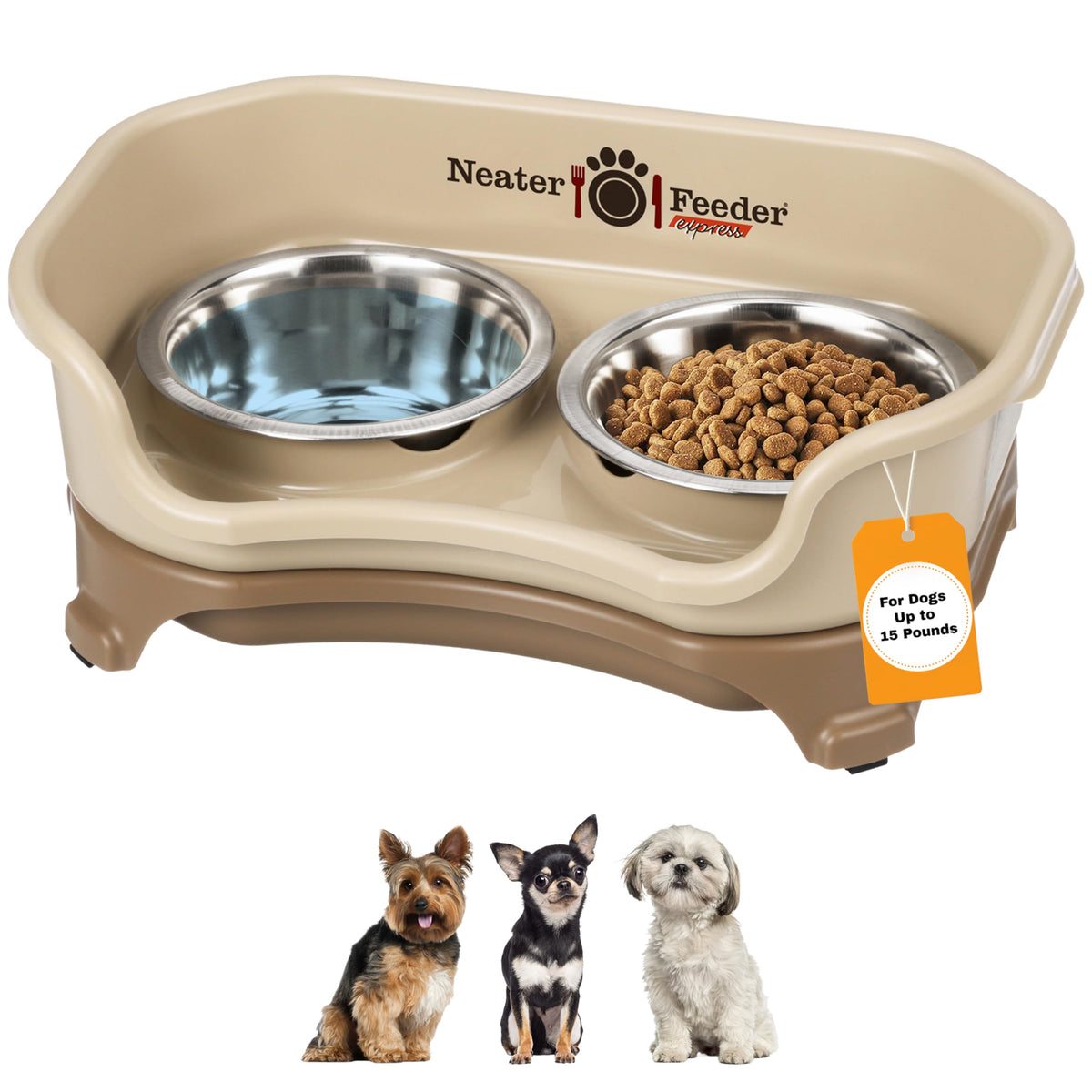 Neater Feeder Express Mess Proof Dog Bowls Elevated for Small Breeds Under 15 Lb, Made in USA, No Spill Raised Dog Food Bowl Stand, Stainless Steel Food and Water Bowl Set, Feeding Station, Black