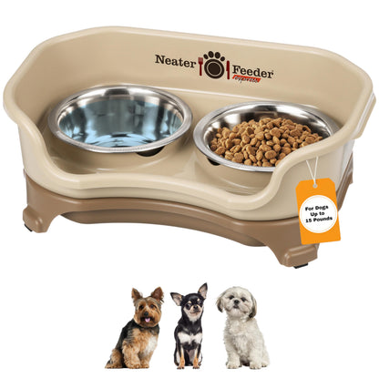 Neater Feeder Express Mess Proof Dog Bowls Elevated for Small Breeds Under 15 Lb, Made in USA, No Spill Raised Dog Food Bowl Stand, Stainless Steel Food and Water Bowl Set, Feeding Station, Black