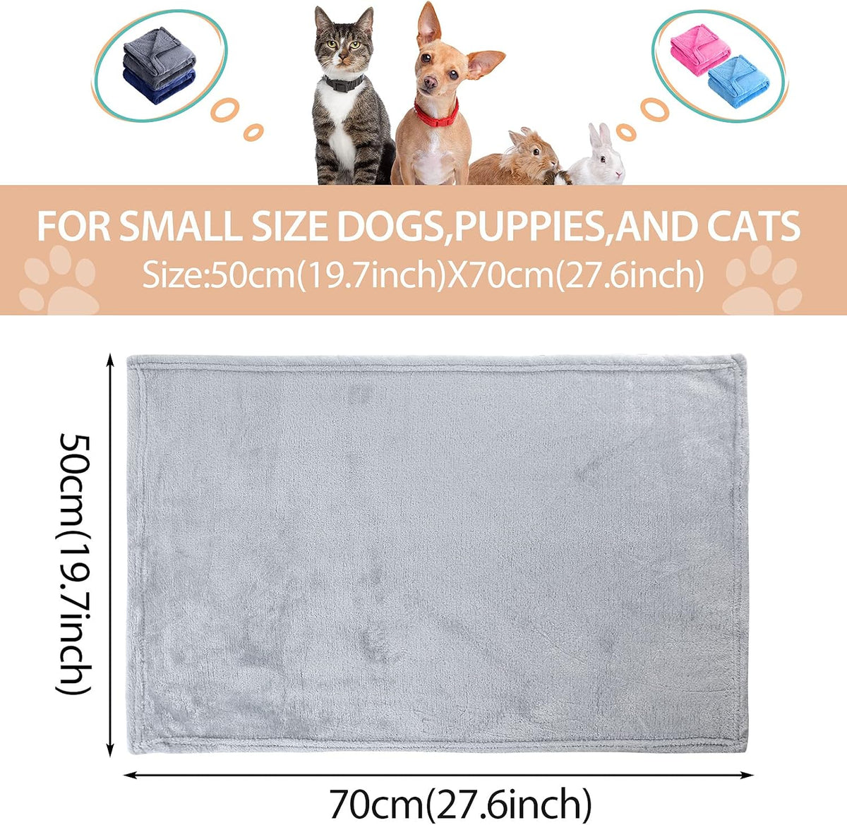 8 Pieces Pet Blanket Soft Fleece Warm Sleep Mat for Dogs Cats Reversible Washable Blanket Fluffy Cute pet Supplies for Small Medium Large Puppy Kitten, 19.7X 27.6 Inches, 8 Colors
