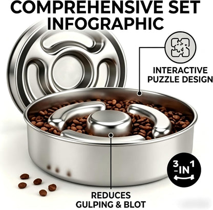 AIPERRO Slow Feeder Dog Bowl Stainless Steel, Metal Non-Slip Dog Food Bowls