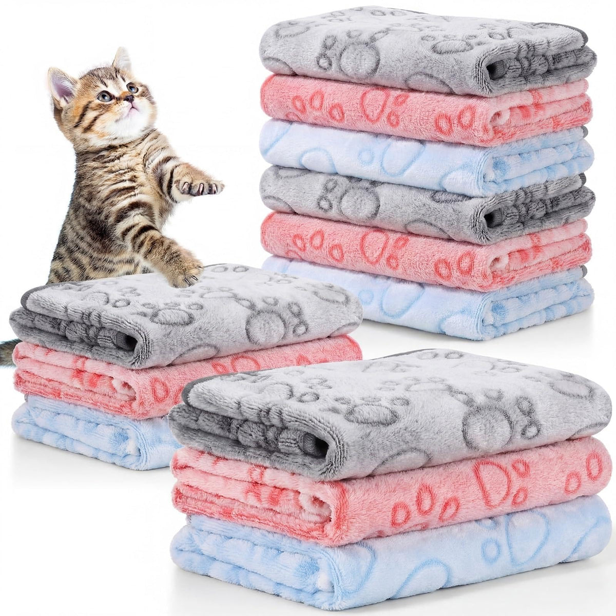 Tegeme 12 Pcs Puppy Blanket for Cat, 30 x 20 Inch White
