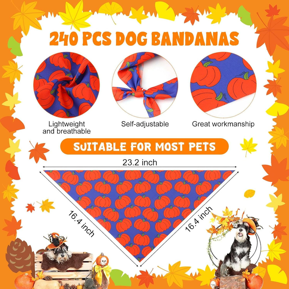 Aliceset 240 Pcs Thanksgiving Fall Leaves Dog Bandanas Bulk