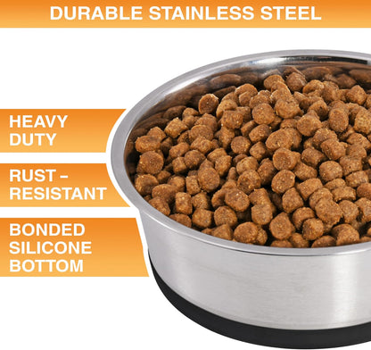 Neater Pet Brands Stainless Steel Dog Bowls with Non-Slip Rubber Bottom – 2 Cup (16 oz), Black - Set of 2 Heavy Duty Metal Dog Bowls, Dishwasher Safe, Food or Water Bowl, Ideal for Small Dogs & Cats