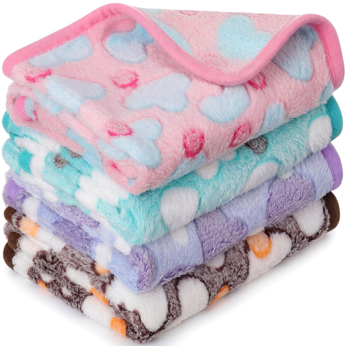 Tatuo 4 Pcs Fleece Dog Blankets for Puppy Cat, Mixed, 24 x 16 in, Paw