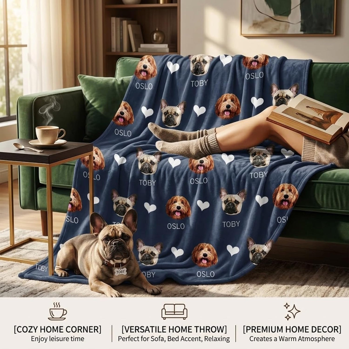 Custom Blanket with Pet Picture & Name, Personalized Photo Funny Cat Dog Face Throw Blanket, Printed Soft Warm Plush Fleece Customized Blanket for Couch Bed Sofa, Gifts for Dog Dad Mom Pet Lovers