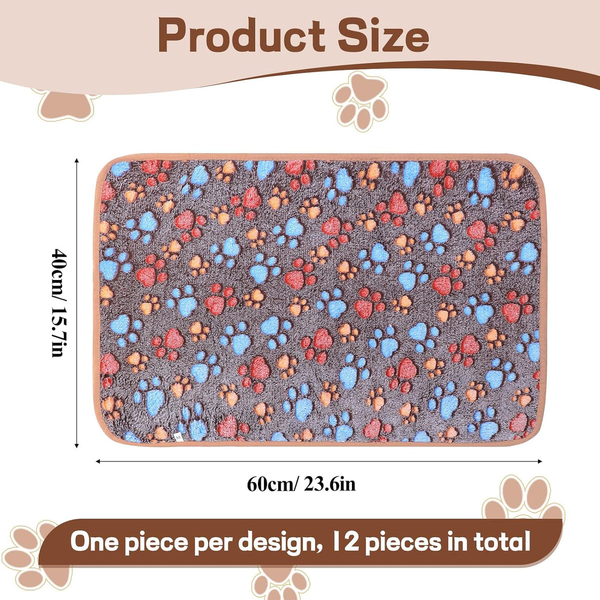 12 Pcs Dog Blanket Pet Paw Print Fleece Blanket Cat Soft Warm Sleep Mat Guinea Pig Cage Liners Small Medium Whelping Pet Essentials for Pet Grooming Shop Girl Boy Puppy