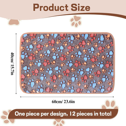 12 Pcs Dog Blanket Pet Paw Print Fleece Blanket Cat Soft Warm Sleep Mat Guinea Pig Cage Liners Small Medium Whelping Pet Essentials for Pet Grooming Shop Girl Boy Puppy