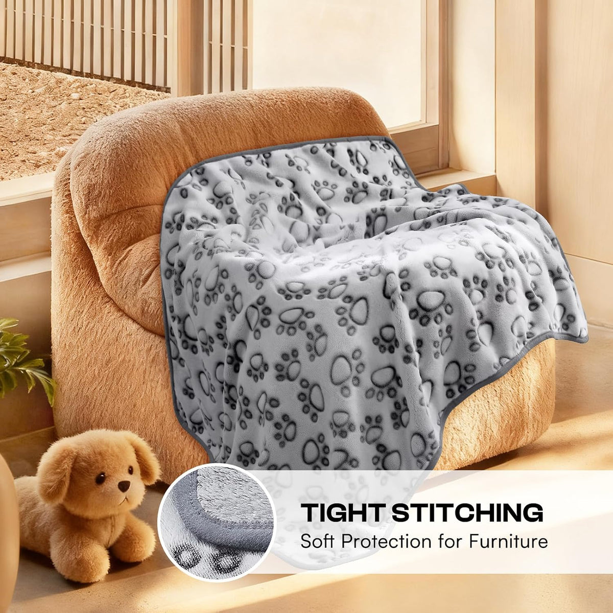 Luciphia Fluffy Paw Print Dog Blanket Large/Medium/Small, Soft Fleece Throw