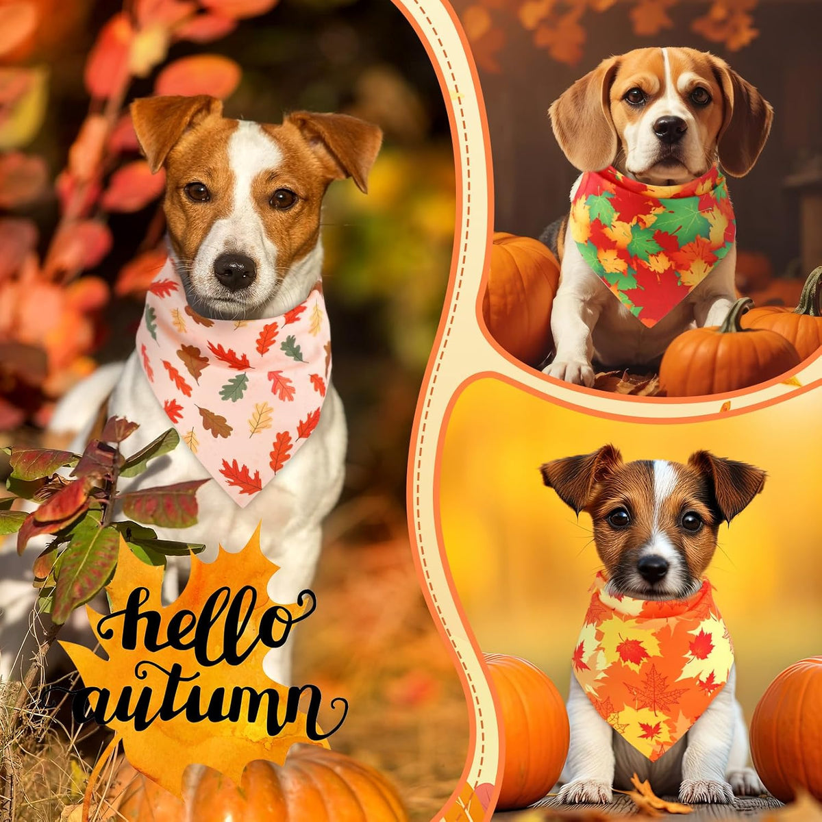 Preboun 50 Pcs Fall Dog Bandanas Bulk, Autumn Pumpkin Maple Leaves Pattern