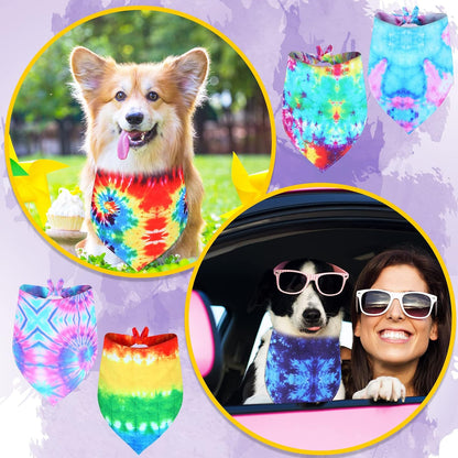 Weewooday 20 Pcs Dog Bandanas Washable Triangle Scarf, Tie Dye, L Size