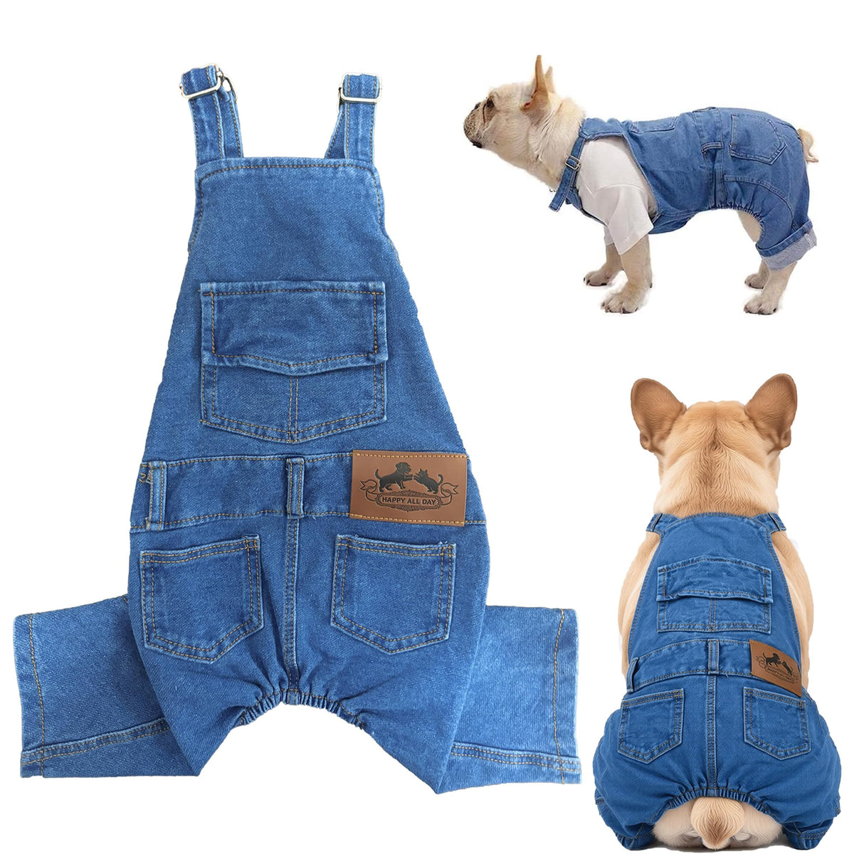 Dog Overalls for Medium Dogs Outfit French Bulldog Clothes Denim Dog Jeans