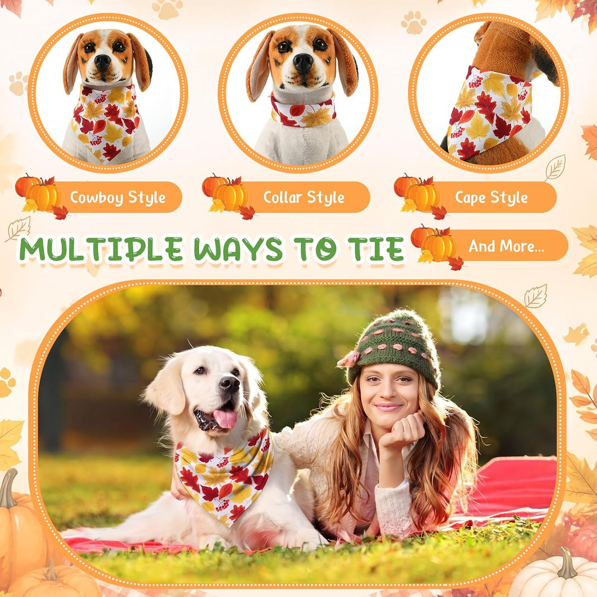 100 Pcs Fall & Thanksgiving Dog Bandanas Bulk with Holiday Sayings, Washable Adjustable Pet Triangle Scarf Bibs, Autumn Grooming Accessories for Small Medium Large Dogs Cats Costume Decor