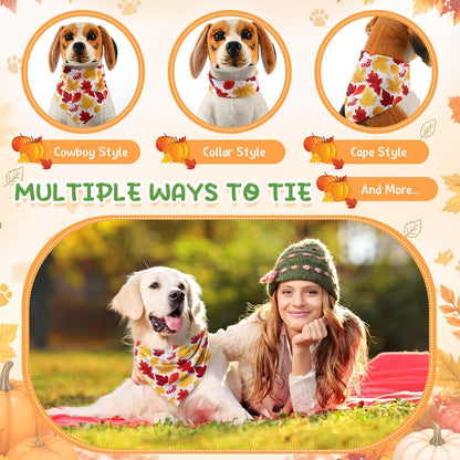 100 Pcs Fall & Thanksgiving Dog Bandanas Bulk with Holiday Sayings, Washable Adjustable Pet Triangle Scarf Bibs, Autumn Grooming Accessories for Small Medium Large Dogs Cats Costume Decor