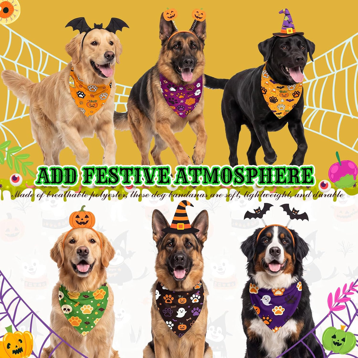 Abbylike 100 Pcs Halloween Dog Bandanas Bulk Cute Dog Paw Prints Pattern