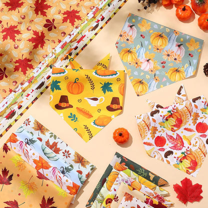100 Pcs Fall & Thanksgiving Dog Bandanas Bulk with Holiday Sayings, Washable Adjustable Pet Triangle Scarf Bibs, Autumn Grooming Accessories for Small Medium Large Dogs Cats Costume Decor