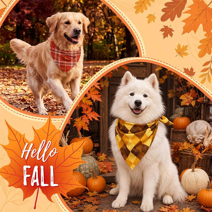 50 Pcs Fall Plaid Dog Bandanas Bulk Autumn Gingham Check Pattern