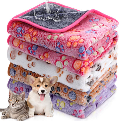 Panelee 36 x 36 Inch 4 Pcs Waterproof Dog Blankets Paw Print for Whelping