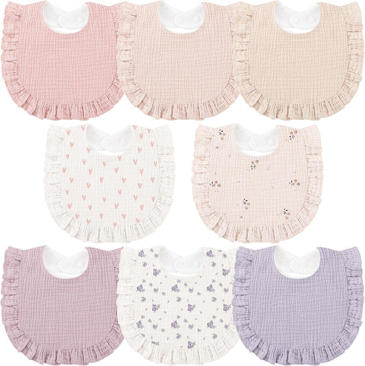 Bearmoss 8 Pack Muslin Baby Bibs for Drooling and Teething, Bibs for Girls