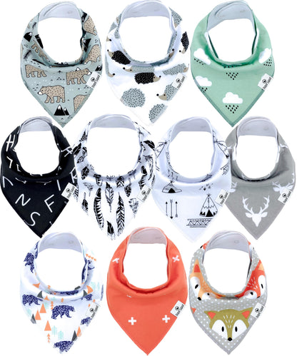 Diaper Squad 10-Pack Organic Cotton Baby Bibs for Baby Boy, Girl