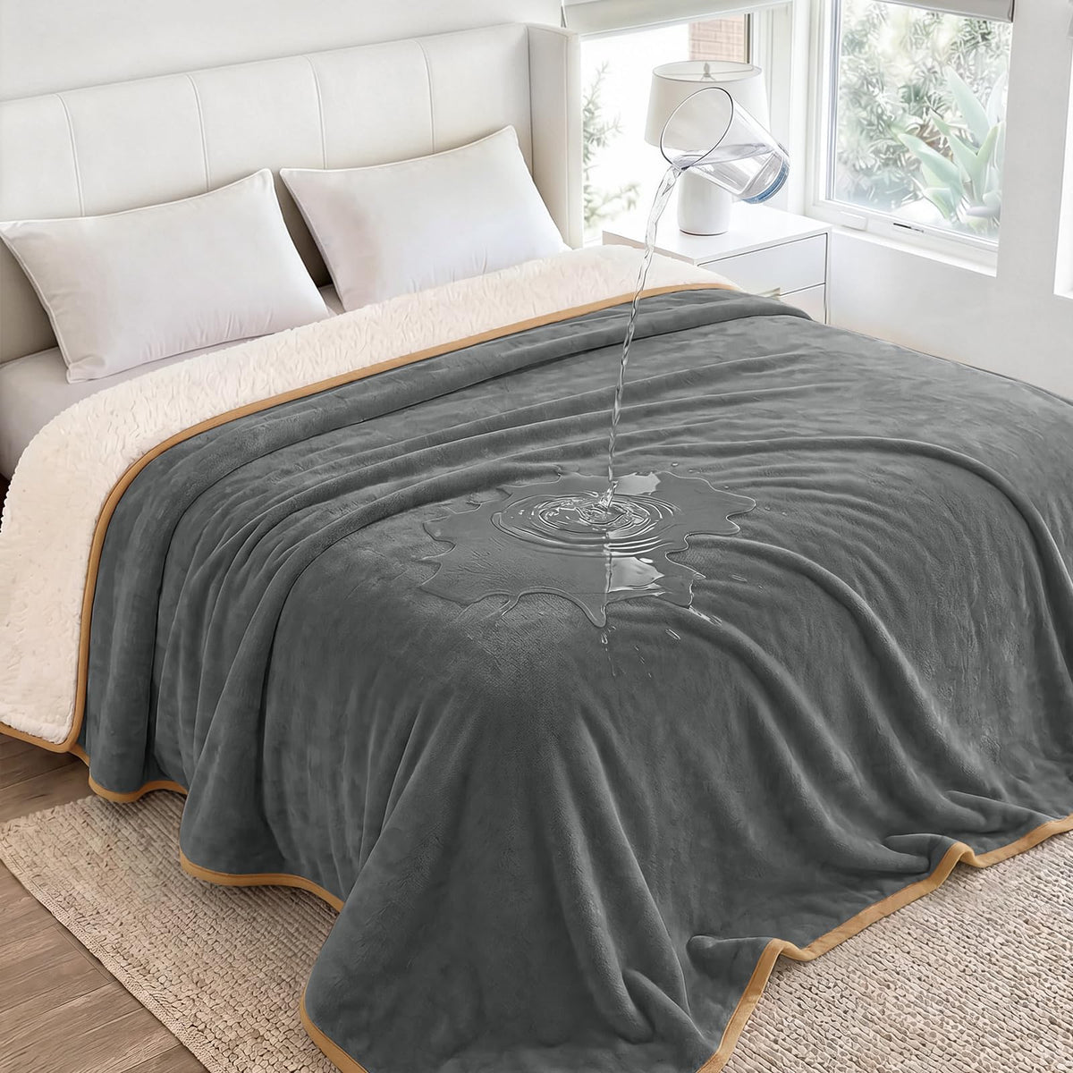 Luciphia Waterproof Bed Blanket Washable,Soft Sherpa Fleece Puppy Reversible Throw Blankets for Small Dog Cat, Furniture Cover Protector Couch Bed from Liquid Pee and Pet Fur, Black, 40" x 28"