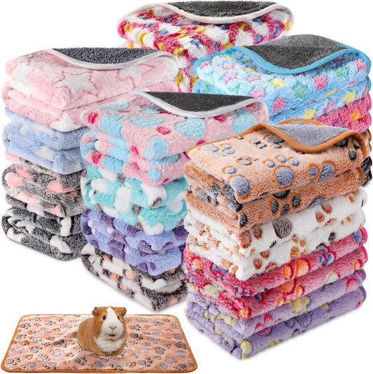 Newwiee 20 Pcs Waterproof Small Pet Fleece Blanket Bulk Washable Small Animal Cage Bedding Guinea Pig Puppy Dog Cat Pee Pad Liner Accessories(Assorted,18 x 13 Inch)